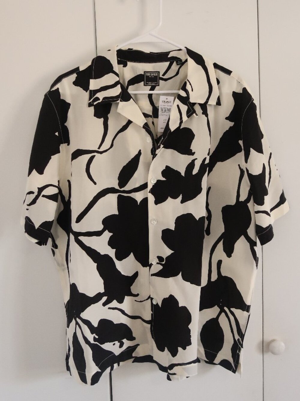 Todd Snyder black white floral print silk cotton button-down, size L, Large, NWT